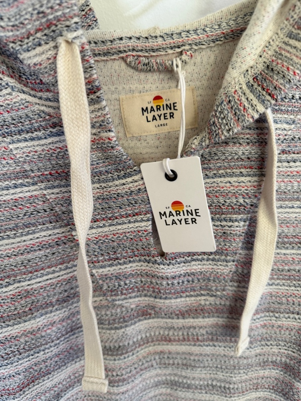 Marine Layer Striped Knit Hoodie in Gray and Cream - Picture 5 of 7